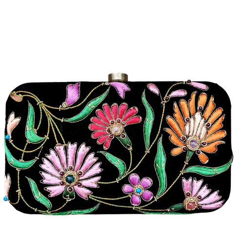 Embroidered Floral Black Velvet Clutch – BoutiqueByMariam