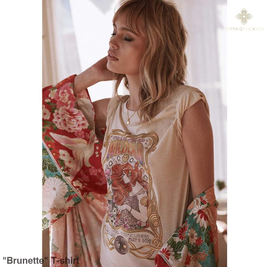 Brunette T-Shirt | Terra of Heaven Bohemian Clothing Store S / Beige