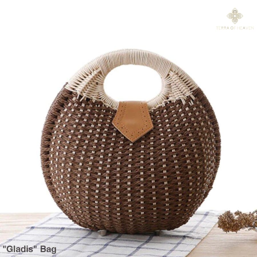 Brown Beach Bag Woven Round Summer Handbag for Honeymoon