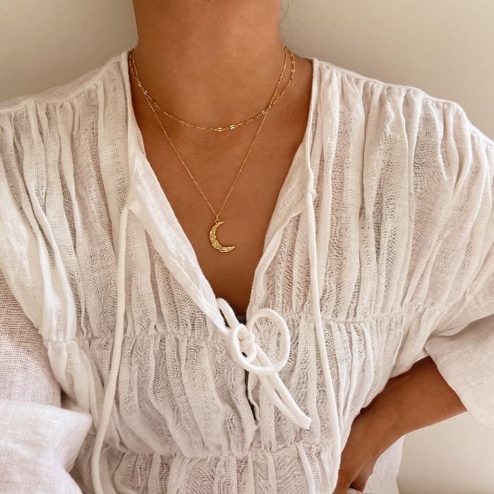 Luna Necklace layered with Luminous Gold Choker Necklace