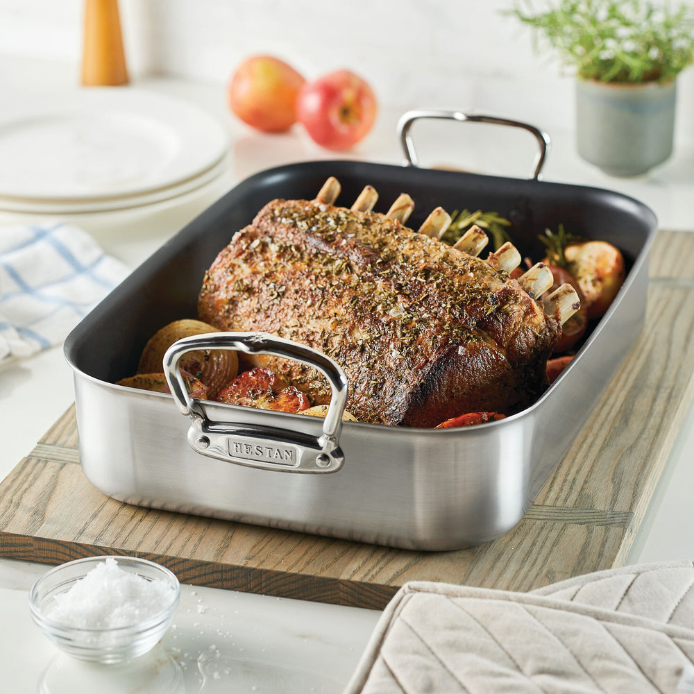 Le Creuset Small Stainless Steel Roasting Pan with Nonstick Rack