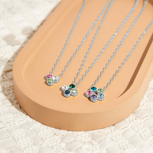 Custom Paperclip Chain Five Stone Flower Bezel Birthstone Necklace