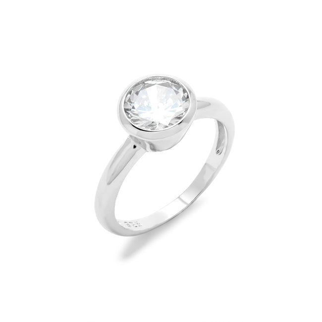 Sterling Silver Solitare Bezel Set CZ Ring