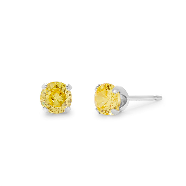 4mm Citrine Cubic Zirconia Stud Earrings