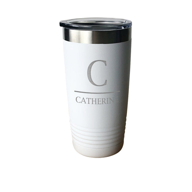 White Initial Over Name  Tumbler