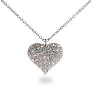 Sterling Silver Pave CZ Puffed Heart Necklace