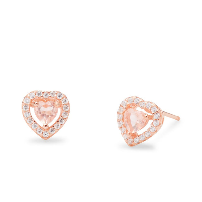 Pale Pink Cubic Zirconia Heart Studs Earrings