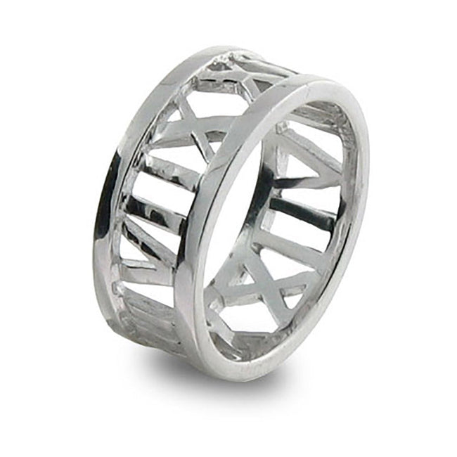 Designer Style Roman Numeral Open Sterling Silver Ring