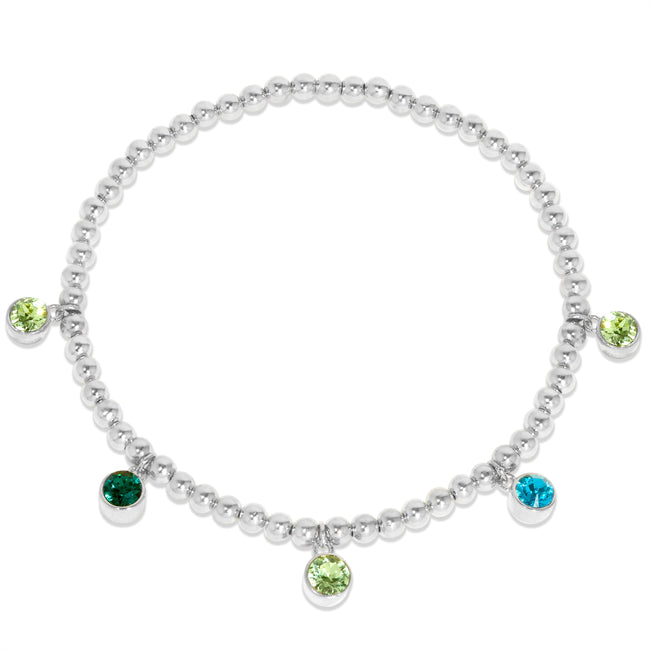 Five Bezel Birthstone Charm Bead Bracelet