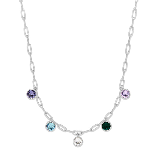 Five Paperclip Chain Birthstone Charm Necklace