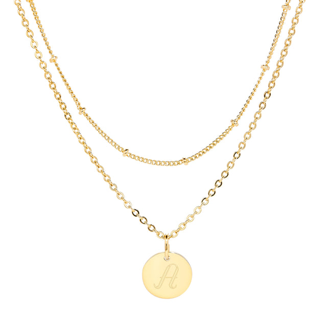 Gold Plated Engravable Round Tag Layered Necklace Set