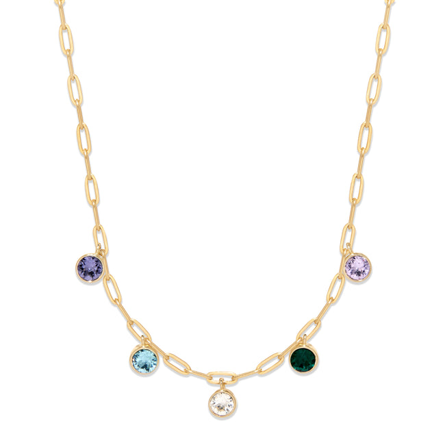 Five Gold Paperclip Chain Birthstone Charm Necklace