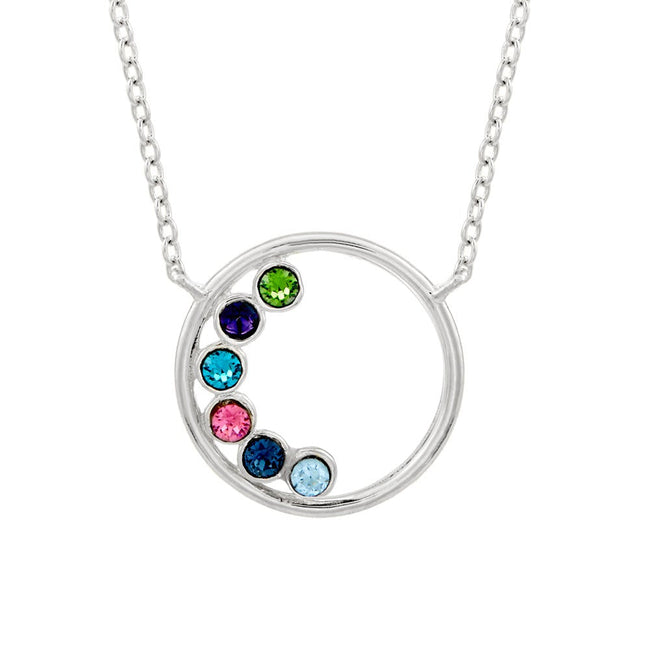 6 Stone Silver Circle Mother's Birthstone Necklace