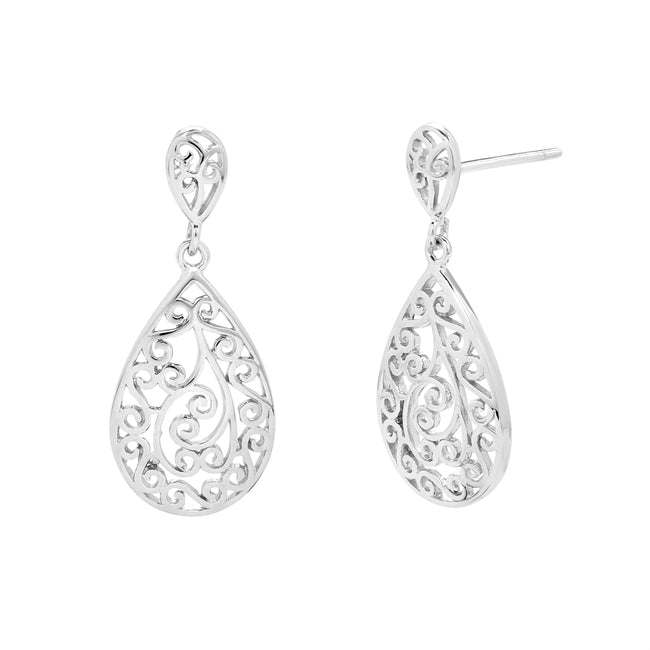 Sterling Silver Vintage Filigree Teardrop Earrings