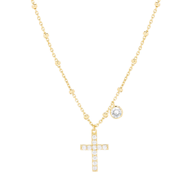 Gold Plated CZ Bezel and Cross Necklace