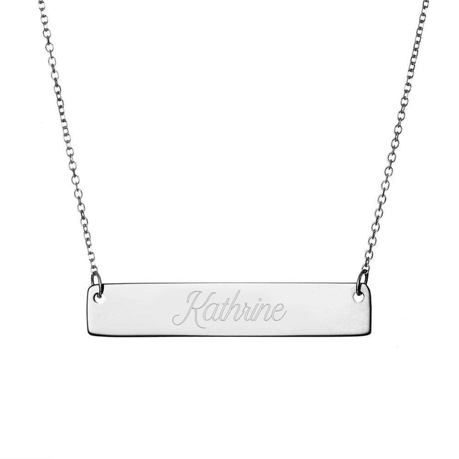 Cuboid Bar Necklace Engraved Pendant In Sterling Silver - GetNameNecklace