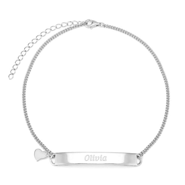 Sterling Silver Engravable ID Anklet With Heart Charm