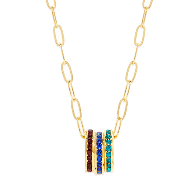 Custom Gold Paperclip Chain Stackable Eternity Birthstone Charm Necklace