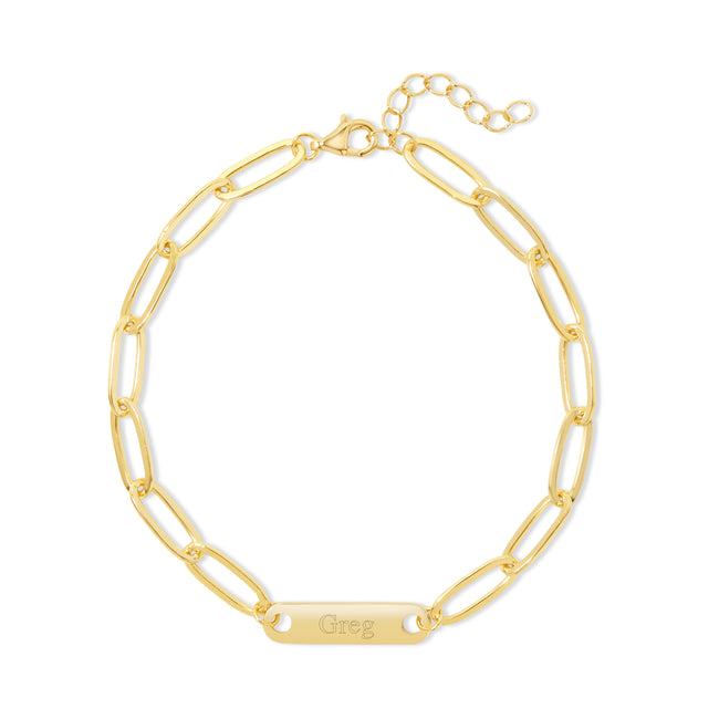 Gold Plated Paperclip Chain Engravable Name Bar Bracelet