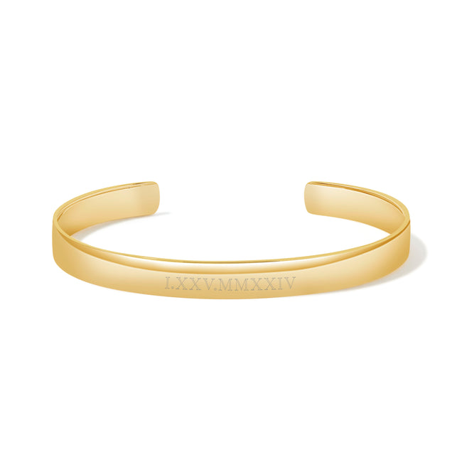 Roman Numeral Date Gold Cuff Bracelet