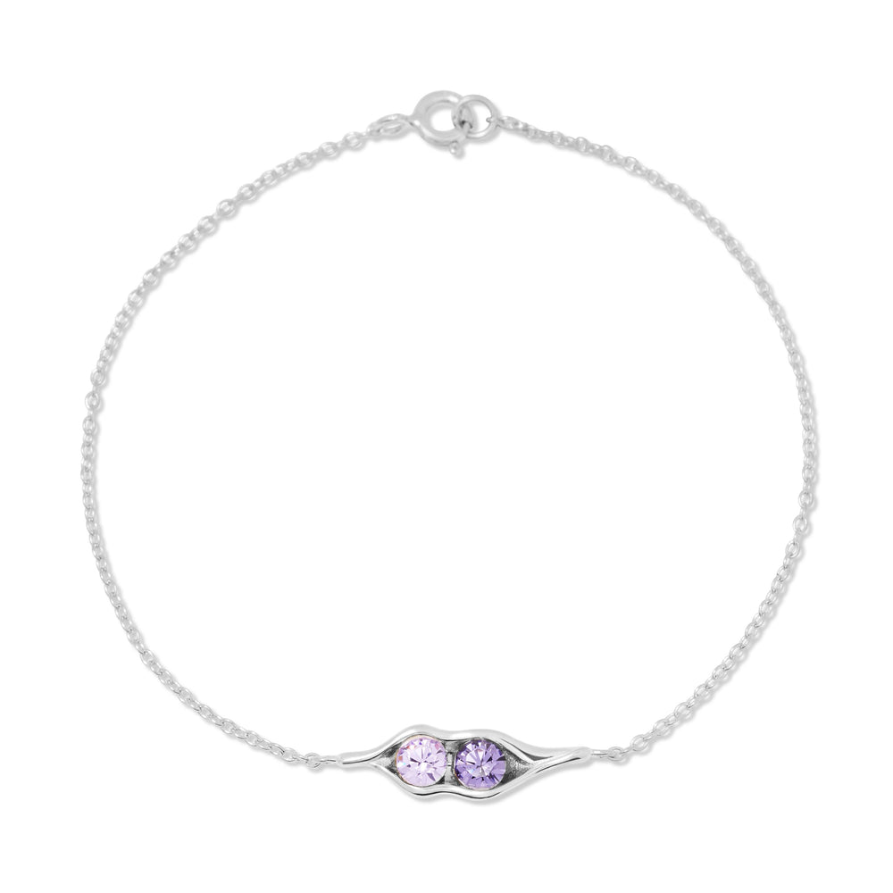 Bracelet with Amethyst Beads and Sterling Silver Tree Charm : Tree