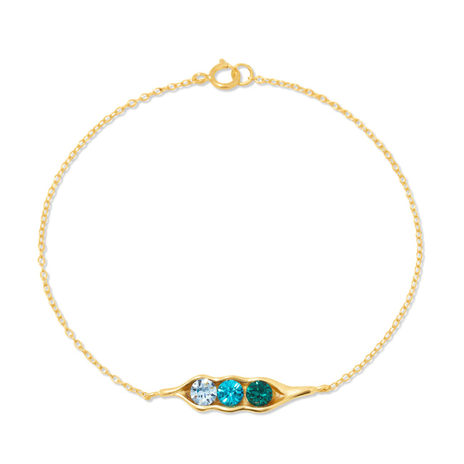 3-Stone Customized Birthstone Peas In A Pod Gold Bracelet