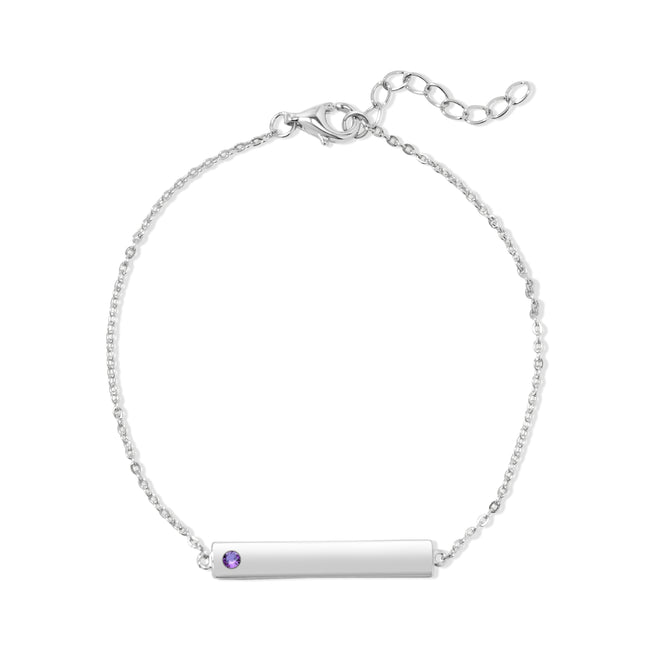 Customizable Birthstone Silver Name Bar Bracelet in Silver