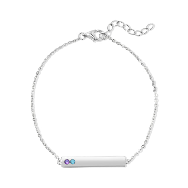 Customizable 2 Stone Birthstone Name Bar Bracelet in Silver