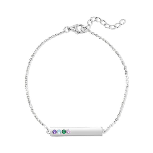 Custom 4 Stone Birthstone Sterling Silver Name Bar Bracelet