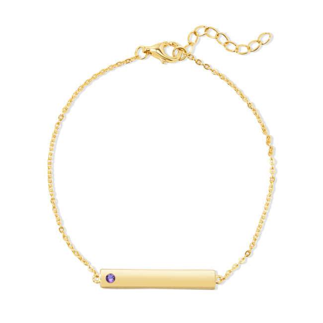 Personalized 1-Stone Birthstone Gold Name Bar Bracelet