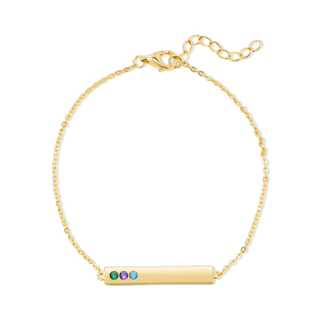 Engravable Gold Plated 3-Stone Birthstone Gold Name Bracelet