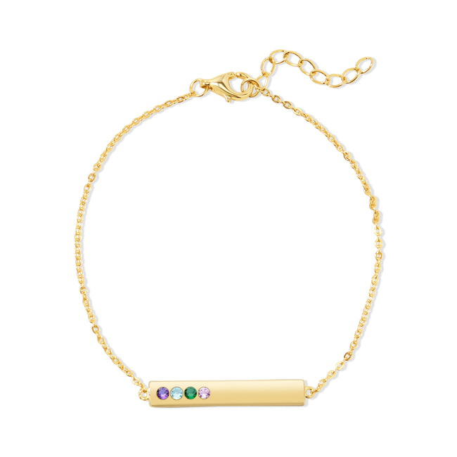 Engravable 4-Stone Birthstone Name Bar Bracelet in Gold