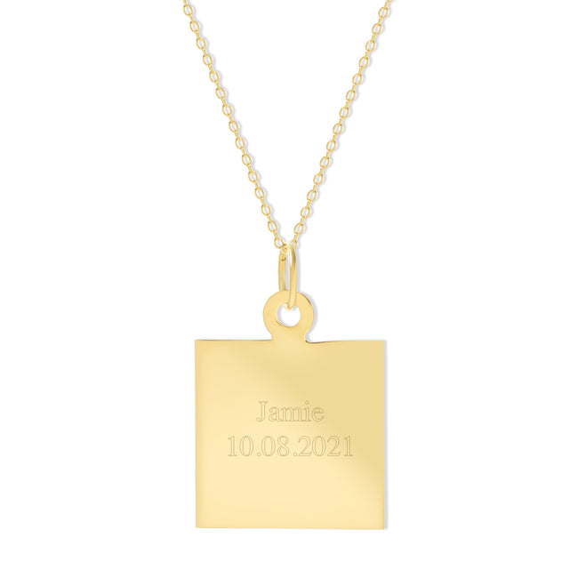 Engraved Square Gold Plated Charm Necklace