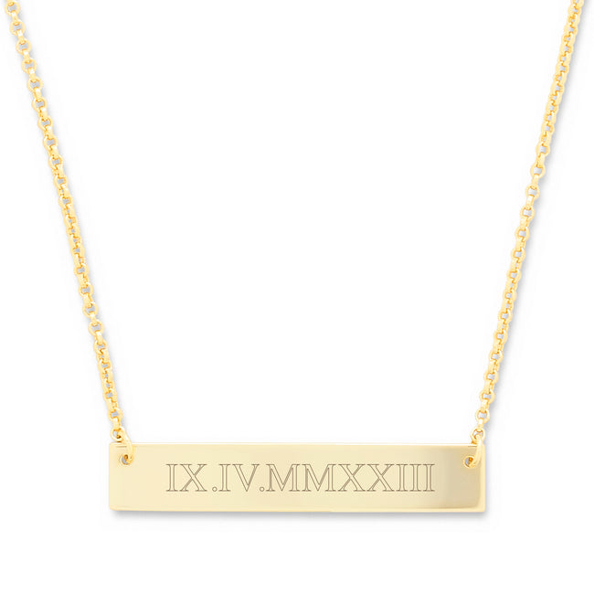 Roman Numeral Gold Bar Necklace