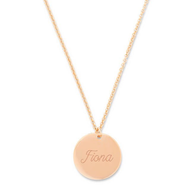 Engravable Round Charm Necklace in Rose Gold