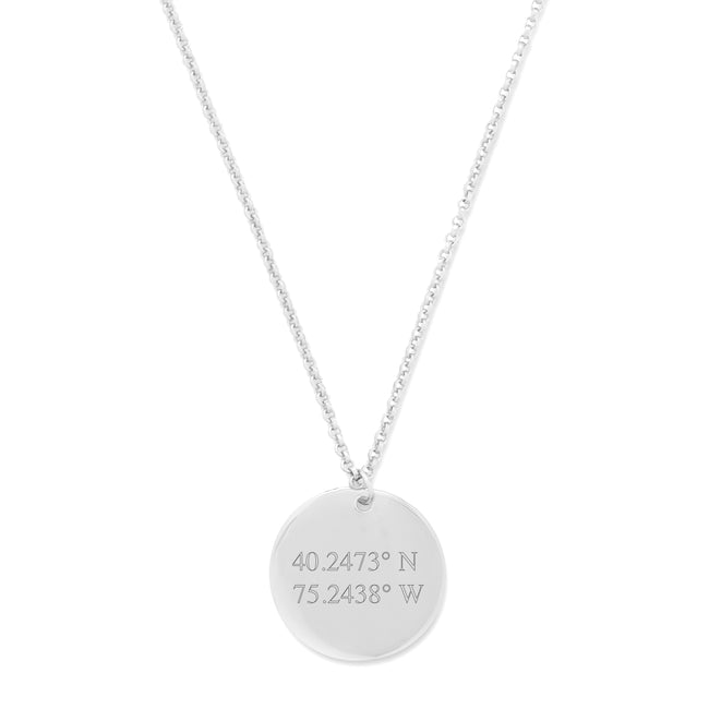 Custom Coordinate Silver Round Tag Pendant