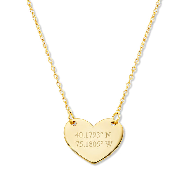 Custom Coordinate Gold Heart Necklace