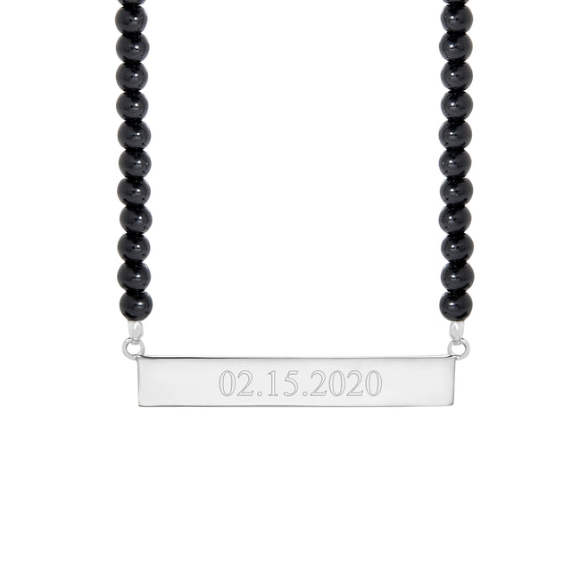 Engravable Black Onyx Date Bar Necklace