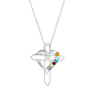 6 Stone Heart with Cross Sterling Silver Birthstone Pendant