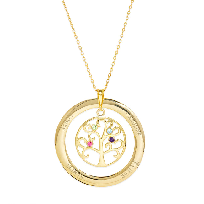 Engraved Gold Vermeil 4 Birthstone Family Tree Necklace