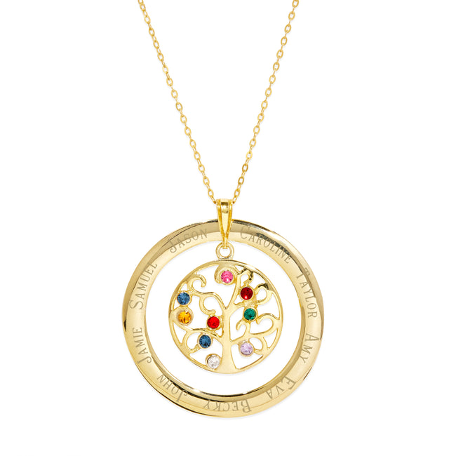 Engraved Gold Vermeil 9 Birthstone Family Tree Necklace