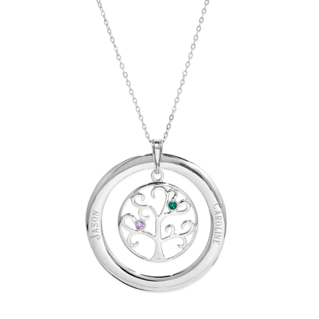 2 Stone Personalized Birthstone Family Tree Pendant