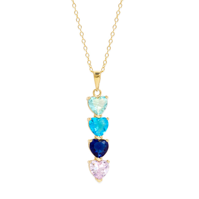 4 Stone Birthstone Gold Heart Drop Mother's Necklace