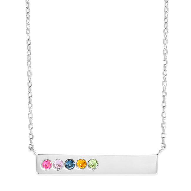 5 Birthstone Silver Name Bar Necklace