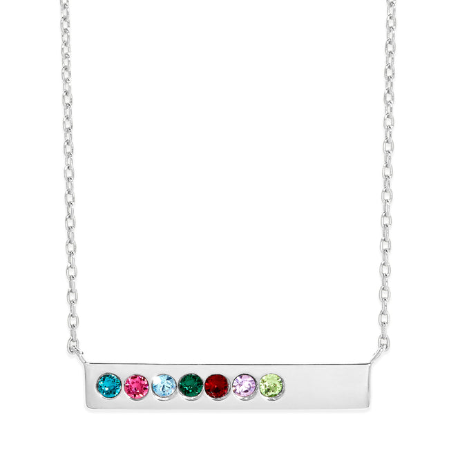7 Stone Birthstone Silver Name Bar Necklace