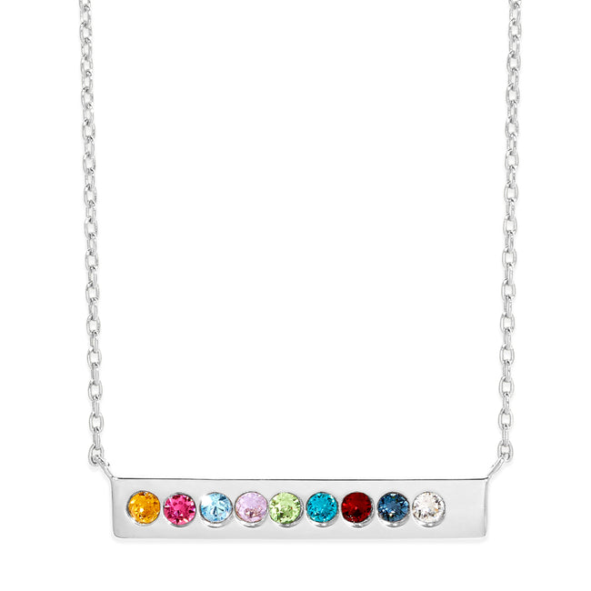 9 Stone Birthstone Silver Name Bar Necklace