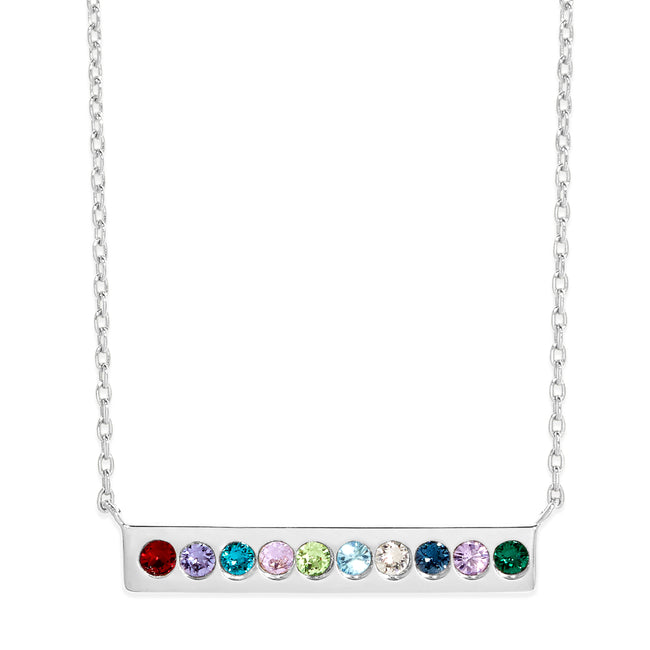 Custom 10 Birthstone Silver Name Bar Necklace