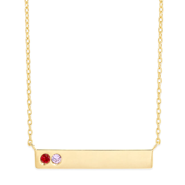 2 Birthstone Gold Name Bar Necklace