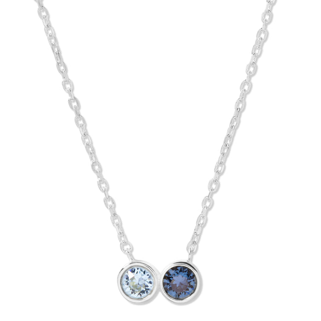 Personalized 2 Birthstone Bezel Set Silver Necklace