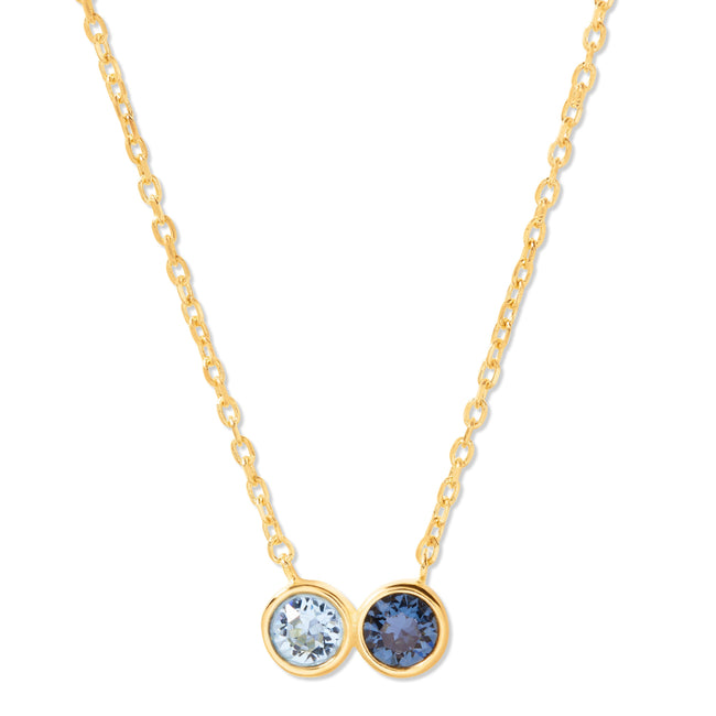 Custom 2 Birthstone Bezel Set Gold Necklace